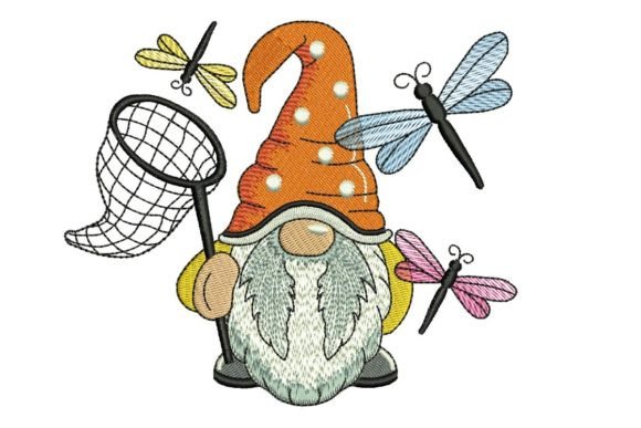 Dragonfly Gnome Embroidery Design